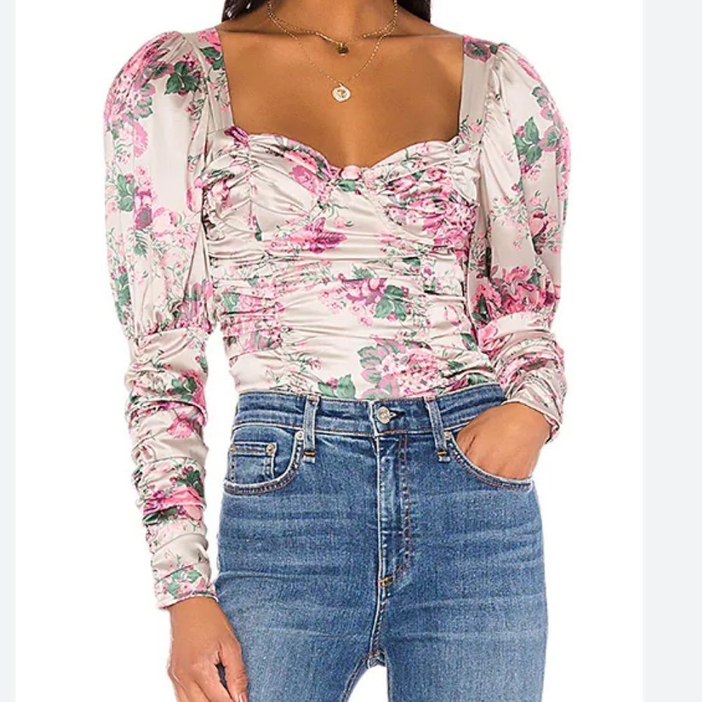 For Love And Lemons Pink Floral corset Blouse medium
